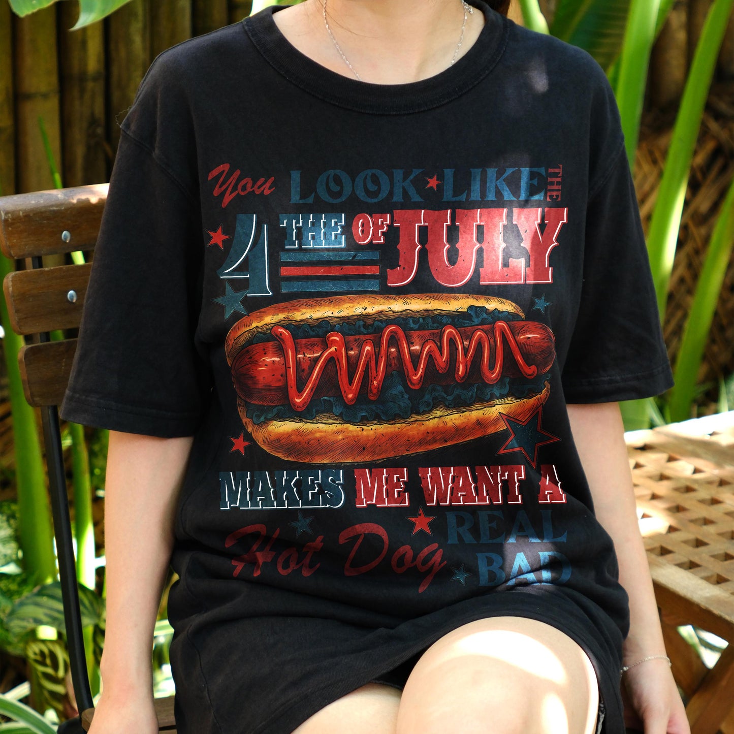 You Look Like the 4th of July Shirt, Funny Hot Dog Graphic Tee, Patriotic Cookout T-Shirt, BBQ Summer Foodie Shirt, USA Party Outfit