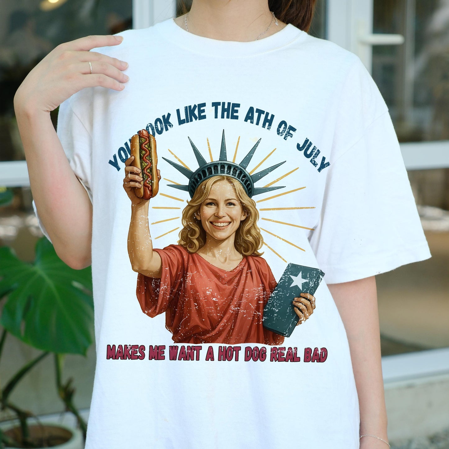 You Look Like the 4th of July Shirt, Funny Statue of Liberty Hot Dog Tee, Patriotic Meme T-Shirt, USA Independence Day Party Outfit