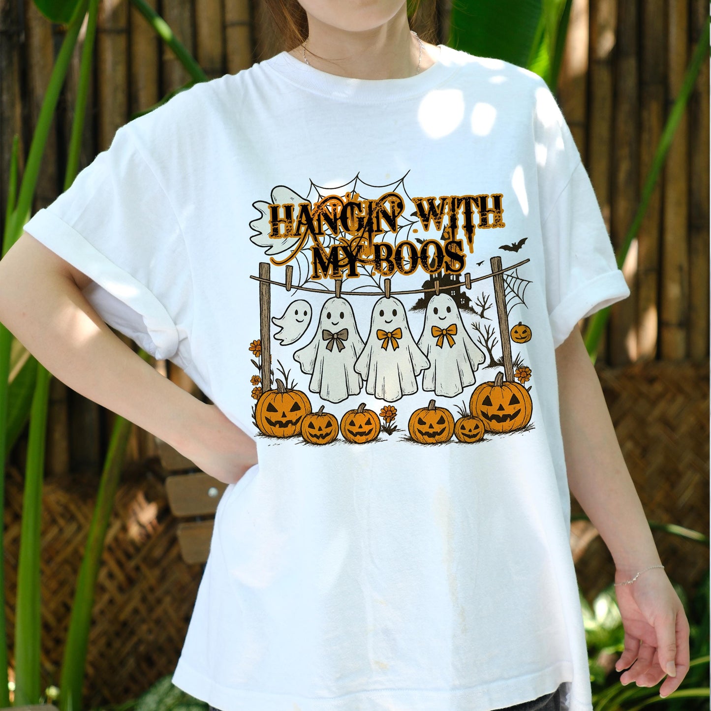 Hangin' With My Boos Shirt, Cute Ghost Friends Halloween Tee, Funny Spooky Season T-Shirt, Pumpkin Ghost Group Top, Fall Party Outfit
