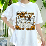 Hangin' With My Boos Shirt, Cute Ghost Friends Halloween Tee, Funny Spooky Season T-Shirt, Pumpkin Ghost Group Top, Fall Party Outfit