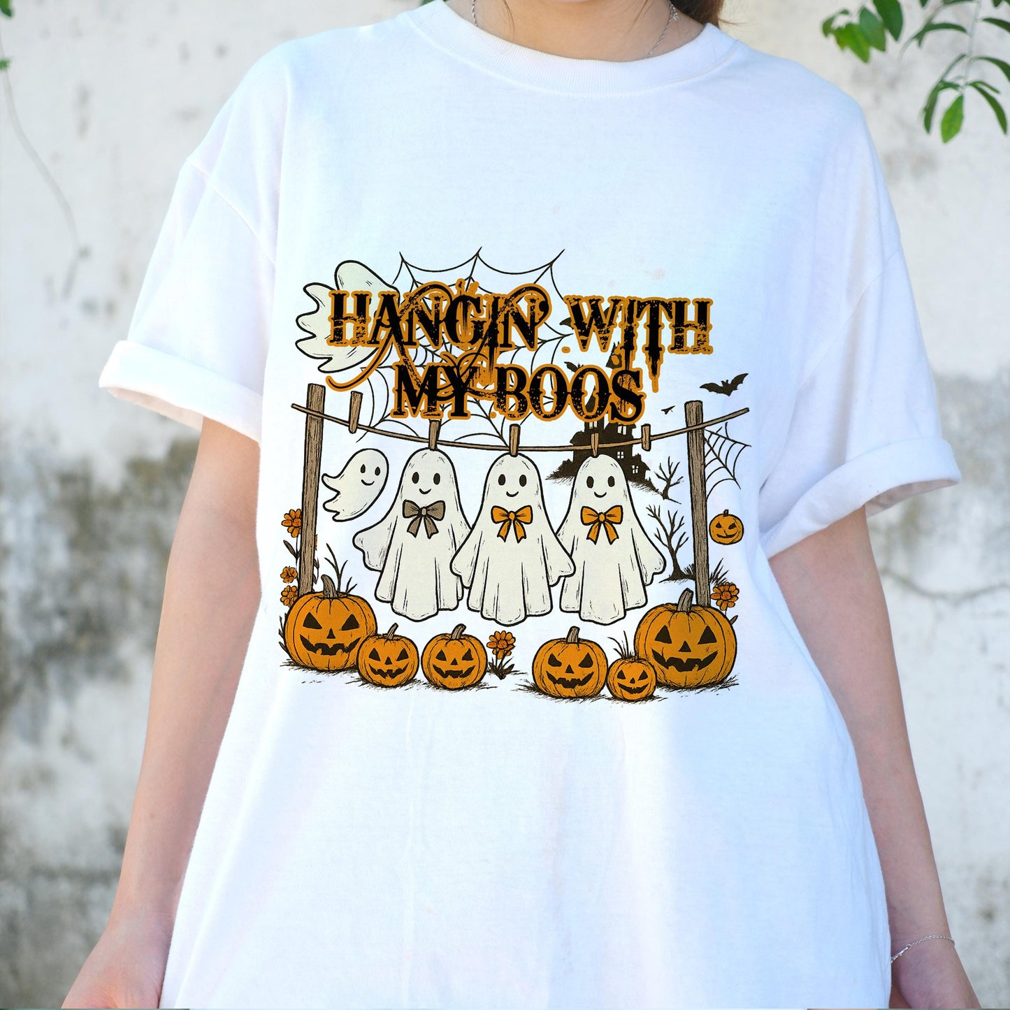 Hangin' With My Boos Shirt, Cute Ghost Friends Halloween Tee, Funny Spooky Season T-Shirt, Pumpkin Ghost Group Top, Fall Party Outfit