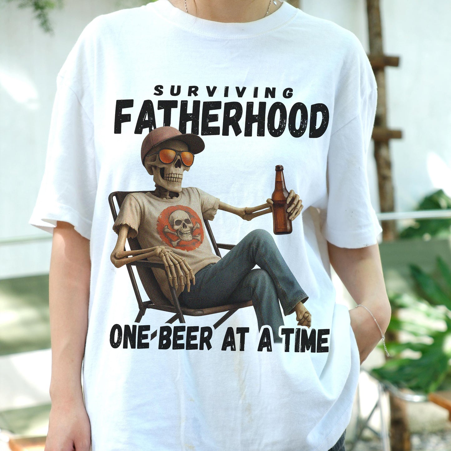 Surviving Fatherhood One Beer at a Time Shirt, Funny Dad Skeleton Tee, Father’s Day Gift Shirt, Beer Lover T-Shirt, Cool Dad Outfit