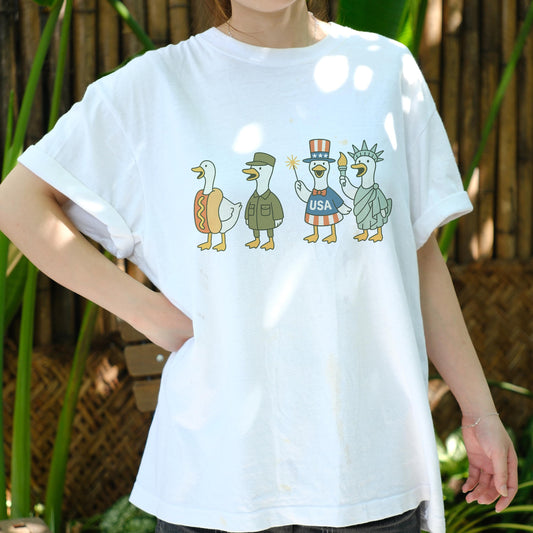 Patriotic Goose Parade Shirt, Funny 4th of July Duck Tee, USA Costume Animal T-Shirt, Independence Day Cartoon Shirt, Cute Summer Top