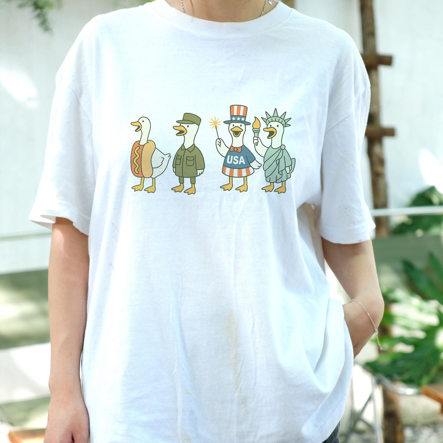 Patriotic Goose Parade Shirt, Funny 4th of July Duck Tee, USA Costume Animal T-Shirt, Independence Day Cartoon Shirt, Cute Summer Top