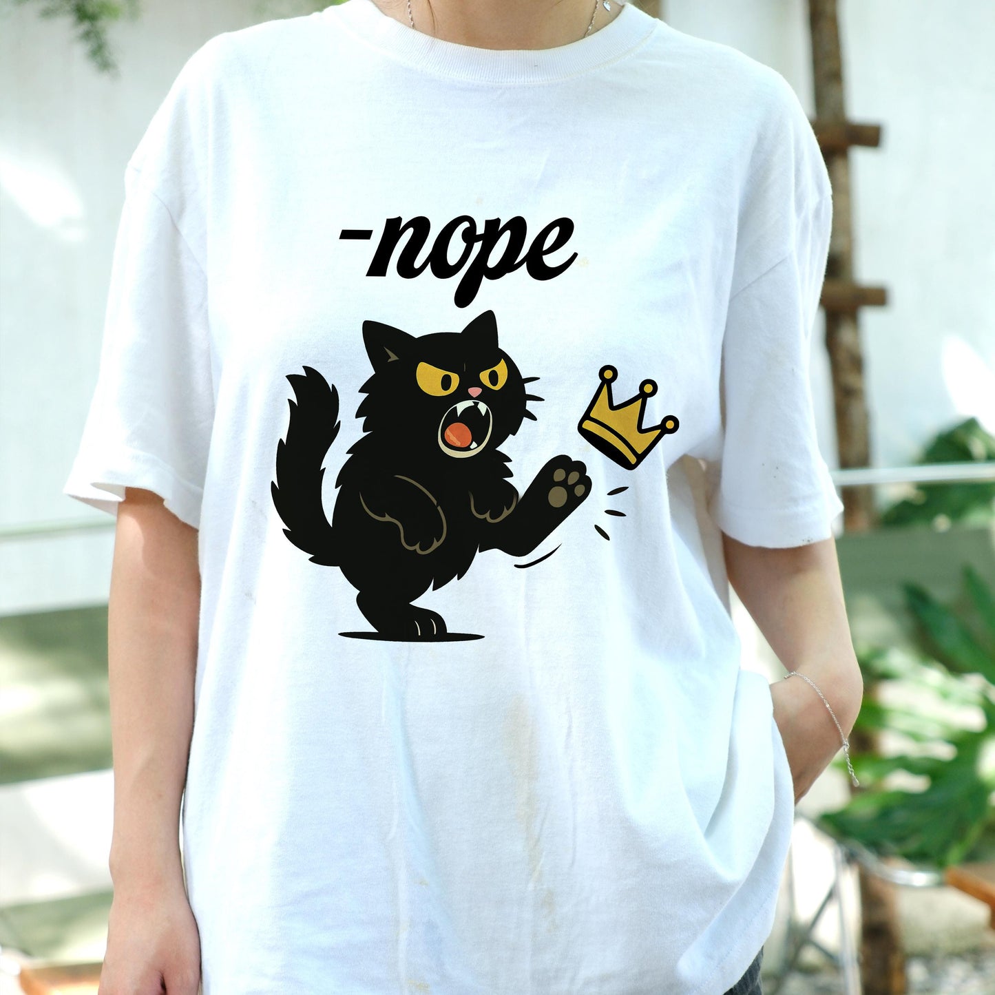 Nope Angry Cat Shirt, Funny Black Cat Meme Tee, Sassy Kitty T-Shirt with Crown, Cute Pet Lover Gift, Anti Princess Aesthetic Top
