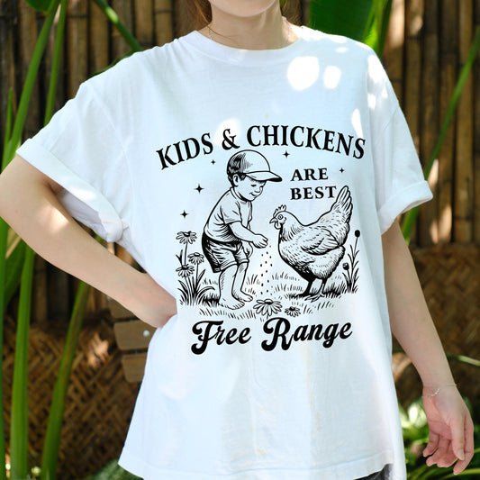 Kids and Chickens Shirt, Farm Life T-Shirt, Free Range Chicken Tee, Country Kid Gift, Vintage Farm Shirt, Funny Farmer Graphic Tee