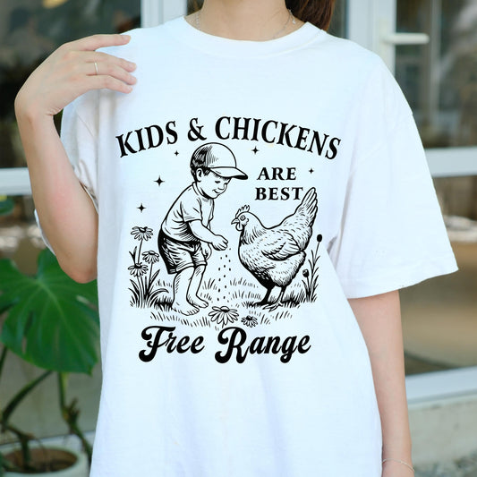 Kids and Chickens Shirt, Farm Life T-Shirt, Free Range Chicken Tee, Country Kid Gift, Vintage Farm Shirt, Funny Farmer Graphic Tee