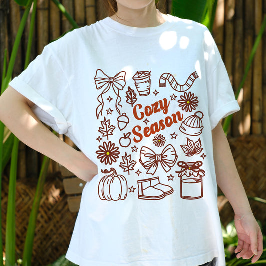 Cozy Season Shirt, Cute Fall T-Shirt, Autumn Cozy Tee, Pumpkin Spice Shirt, Cute Coffee Shirt, Fall Fashion Gift, Autumn Aesthetic