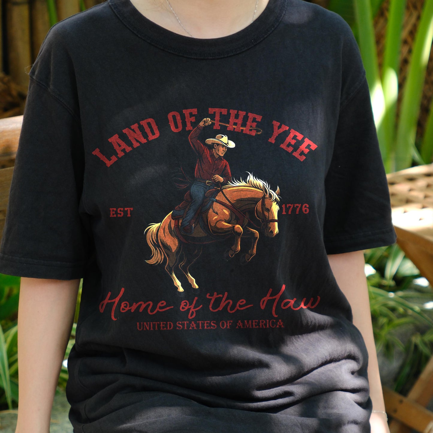 Land of the Yee Home of the Haw Shirt, Funny Cowboy USA Tee, 4th of July Western T-Shirt, Patriotic Rodeo Shirt, Country Style Gift