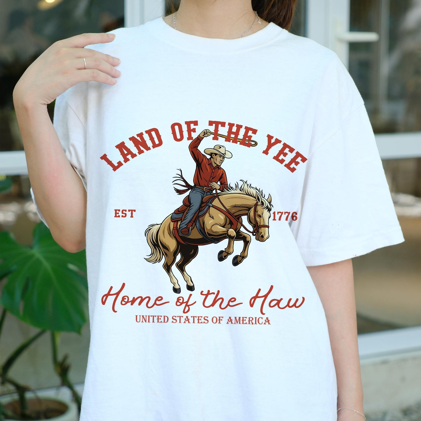 Land of the Yee Home of the Haw Shirt, Funny Cowboy USA Tee, 4th of July Western T-Shirt, Patriotic Rodeo Shirt, Country Style Gift