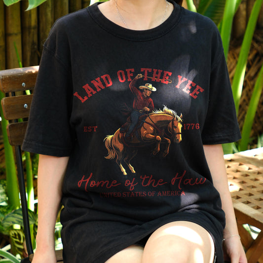 Land of the Yee Home of the Haw Shirt, Funny Cowboy USA Tee, 4th of July Western T-Shirt, Patriotic Rodeo Shirt, Country Style Gift
