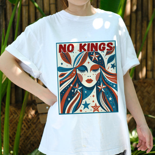No Kings Shirt, Retro Patriotic Woman Tee, Anti Monarchy Shirt, 4th of July Top, Boho Political T-Shirt, Freedom Graphic Tee