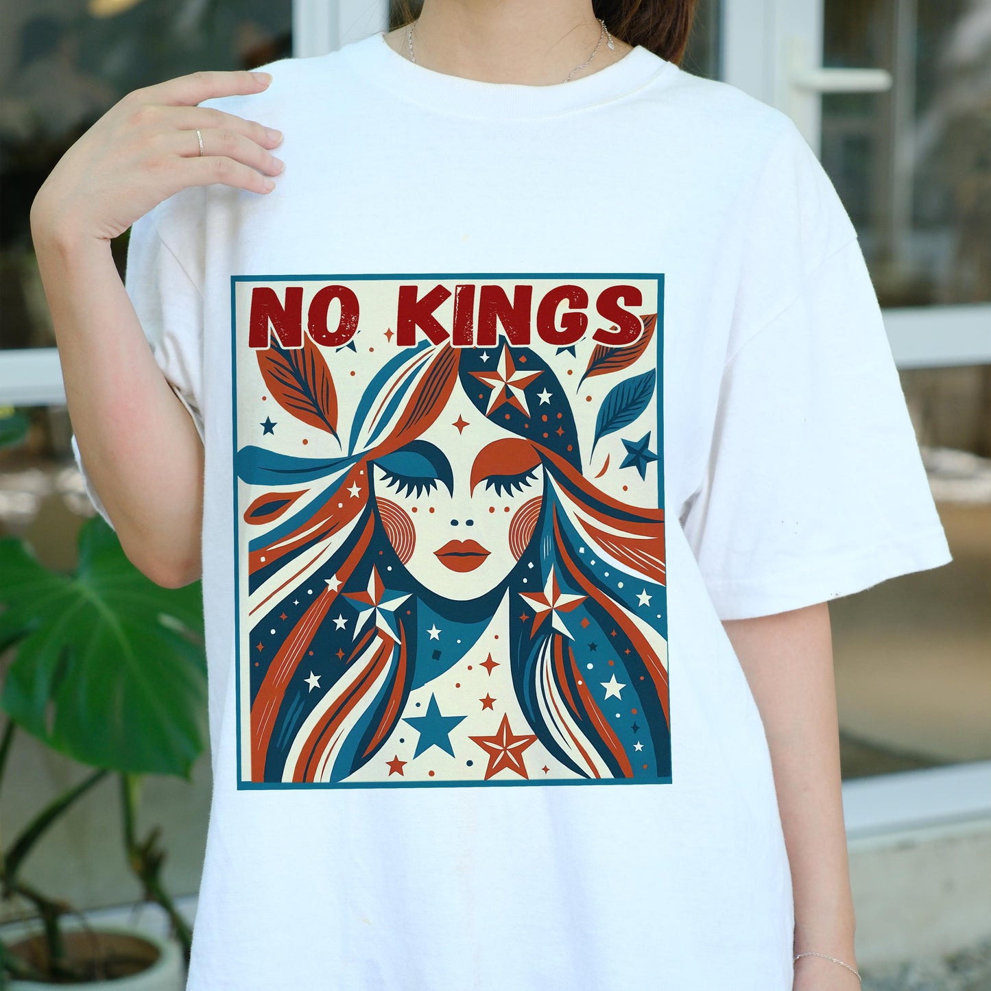 No Kings Shirt, Retro Patriotic Woman Tee, Anti Monarchy Shirt, 4th of July Top, Boho Political T-Shirt, Freedom Graphic Tee