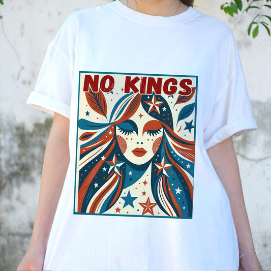 No Kings Shirt, Retro Patriotic Woman Tee, Anti Monarchy Shirt, 4th of July Top, Boho Political T-Shirt, Freedom Graphic Tee