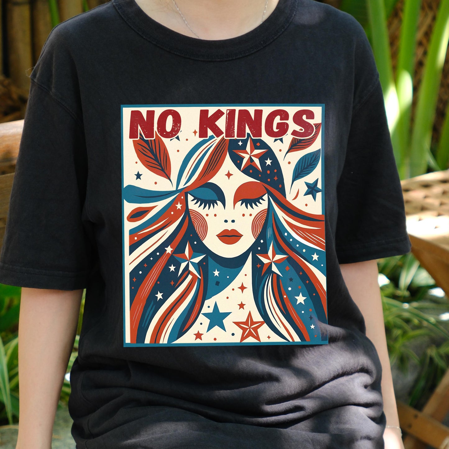 No Kings Shirt, Retro Patriotic Woman Tee, Anti Monarchy Shirt, 4th of July Top, Boho Political T-Shirt, Freedom Graphic Tee
