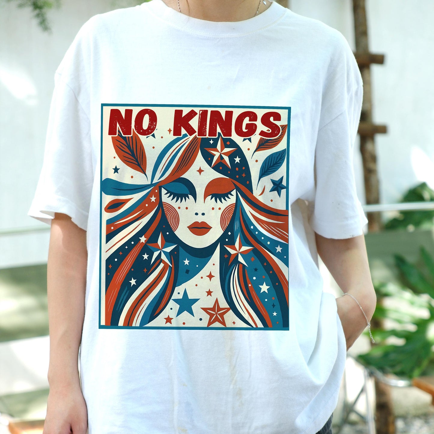 No Kings Shirt, Retro Patriotic Woman Tee, Anti Monarchy Shirt, 4th of July Top, Boho Political T-Shirt, Freedom Graphic Tee