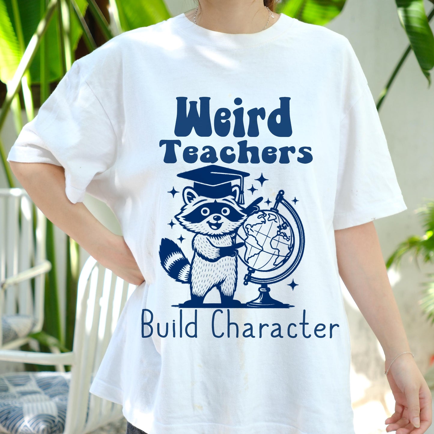 Weird Teachers Build Character Shirt, Funny Raccoon Teacher Tee, Back to School Gift, Cute Classroom Humor Shirt for Educators