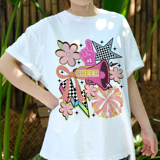 Cheerleader T-Shirt, Retro Cheer Squad Shirt, Pink Pom Pom Tee, Cute Spirit Wear, Cheer Mom Gift, Cheerleading Graphic Top