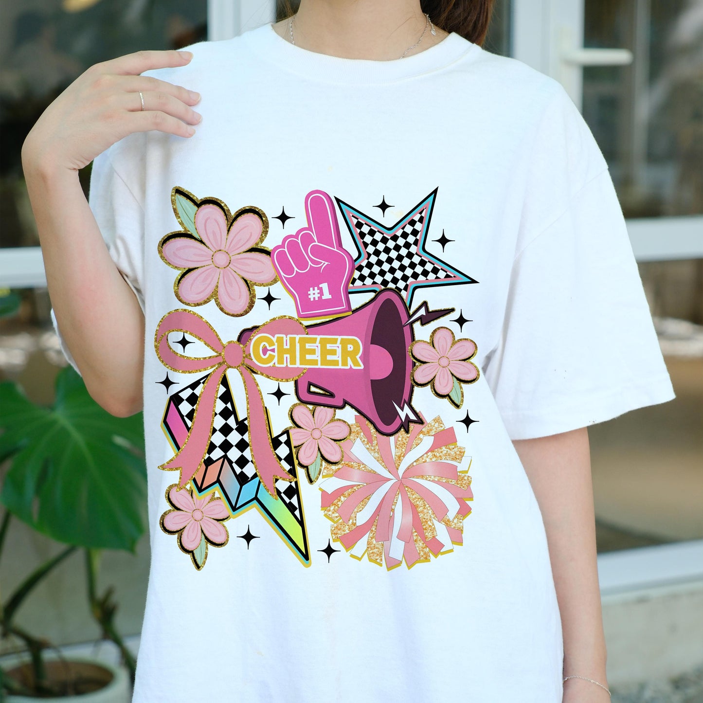 Cheerleader T-Shirt, Retro Cheer Squad Shirt, Pink Pom Pom Tee, Cute Spirit Wear, Cheer Mom Gift, Cheerleading Graphic Top