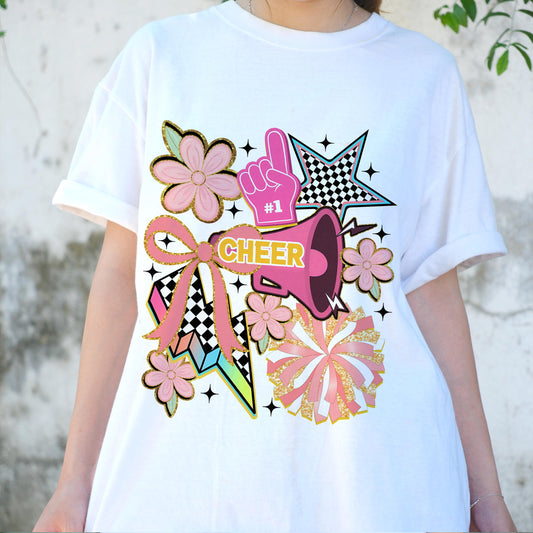 Cheerleader T-Shirt, Retro Cheer Squad Shirt, Pink Pom Pom Tee, Cute Spirit Wear, Cheer Mom Gift, Cheerleading Graphic Top