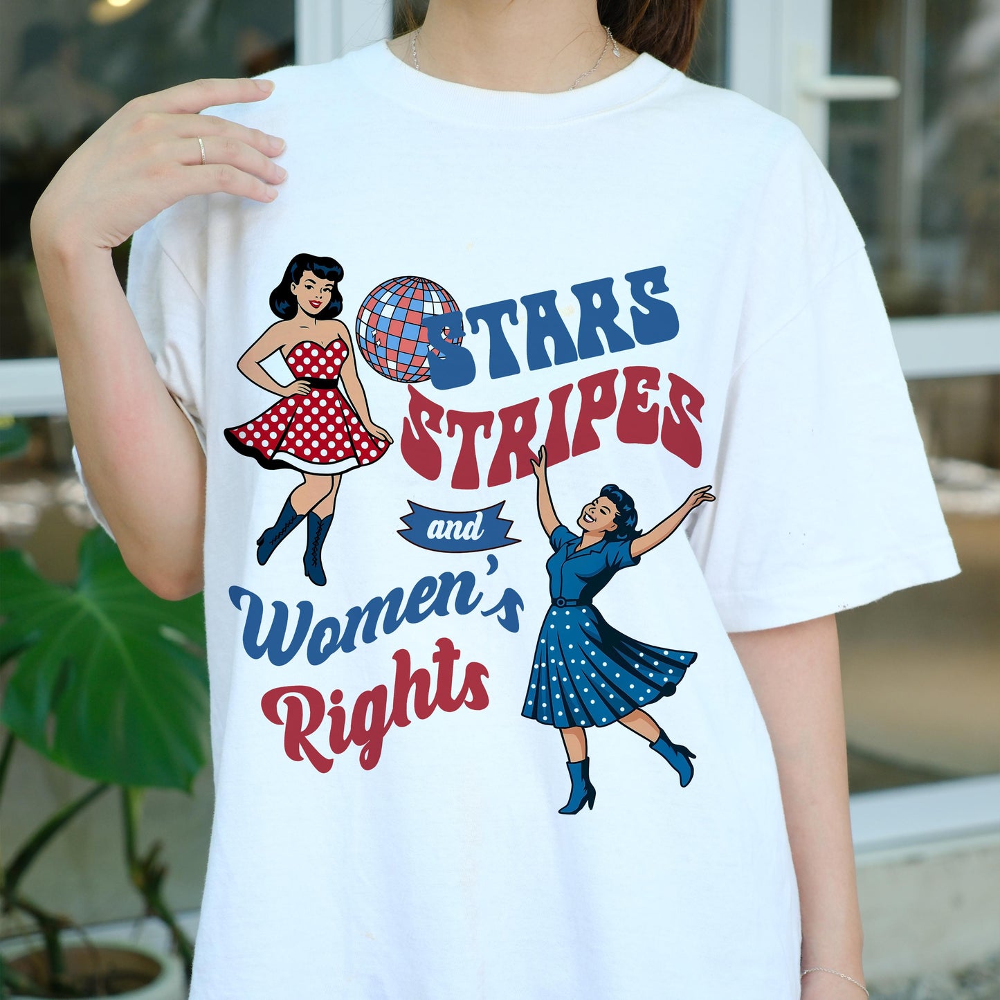 Stars Stripes and Women’s Rights Shirt, Retro Feminist USA Tee, Patriotic 4th of July Pinup T-Shirt, Girl Power Independence Day Top