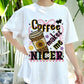 Coffee Makes Me Nicer Shirt, Funny Coffee Lover Tee, Sunflower Leopard Print Shirt, Cute Barista Graphic T-Shirt, Caffeine Tee