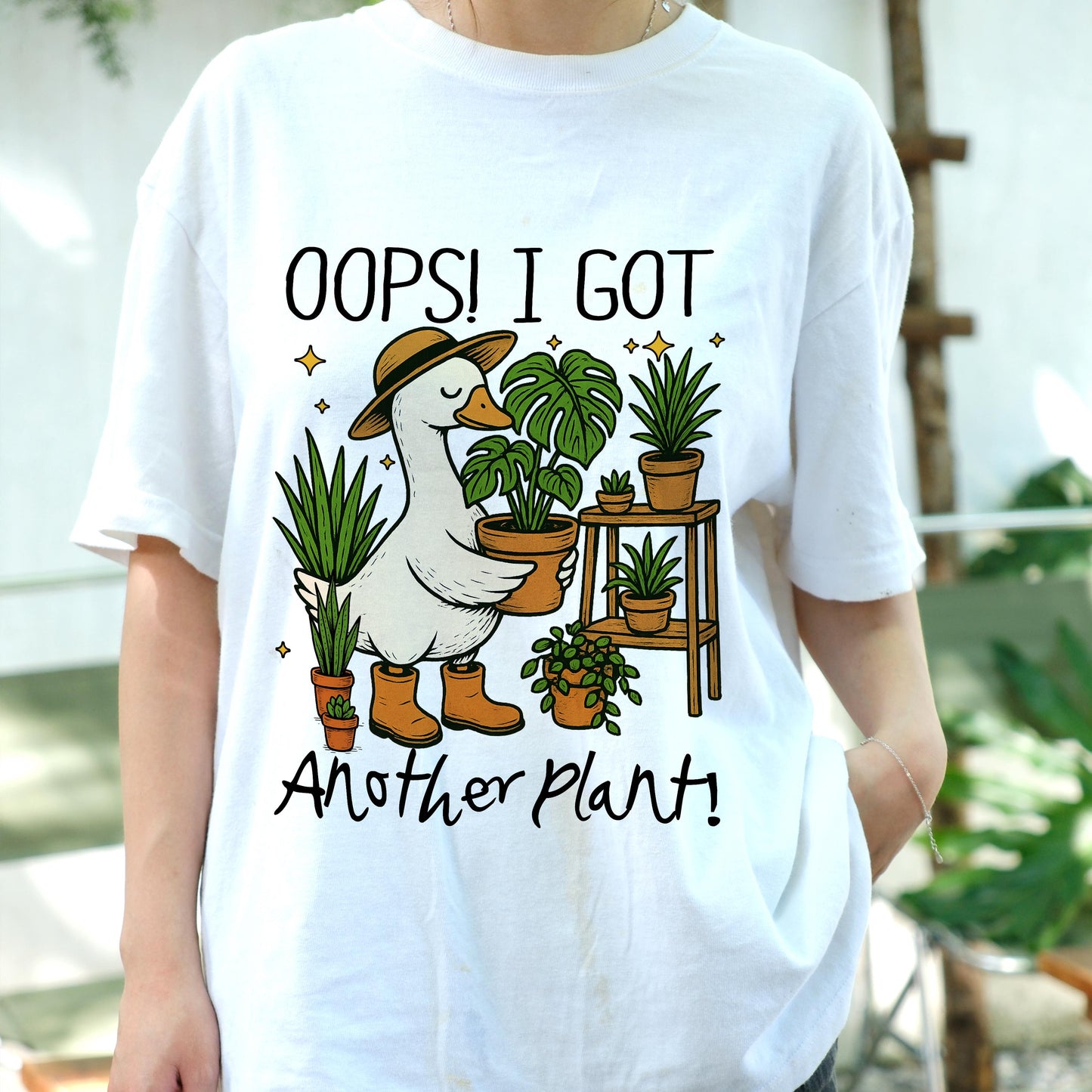 Oops I Got Another Plant Shirt, Funny Goose Plant Lover Tee, Indoor Gardening T-Shirt, Cute Monstera Gift for Plant Moms & Dads