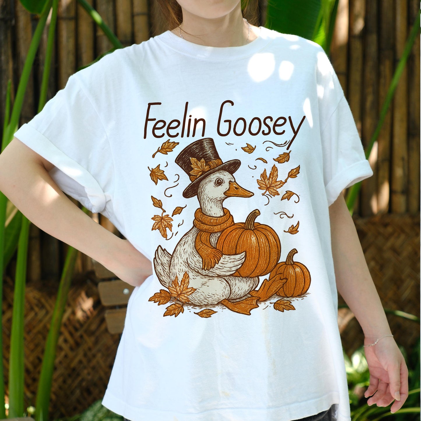 Feelin Goosey Shirt, Funny Fall Duck T-Shirt, Cute Autumn Pumpkin Tee, Thanksgiving Goose Shirt, Vintage Fall Humor Shirt Gift