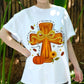 Fall For Jesus Shirt, He Never Leaves Tee, Christian Cross Pumpkin T-Shirt, Autumn Faith Top, Religious Fall Graphic Tee
