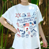 Stars Stripes and Freedom Vibes Shirt, 4th of July Graphic Tee, Patriotic Food and Fireworks Shirt, USA Independence Day T-Shirt
