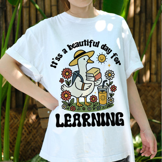 Cute Duck Back to School Shirt, It's a Beautiful Day for Learning Teacher Tee, Student Gift Shirt, First Day of School Graphic Tee