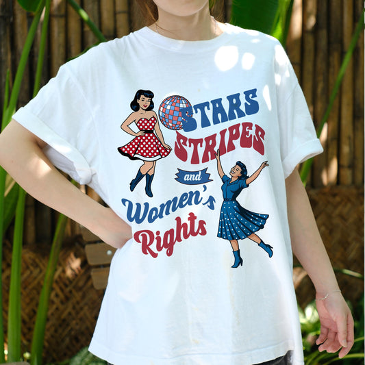 Stars Stripes and Women's Rights Shirt, Retro Feminist Tee, 4th of July Vintage Girl Power Shirt, Independence Day Equality T-Shirt