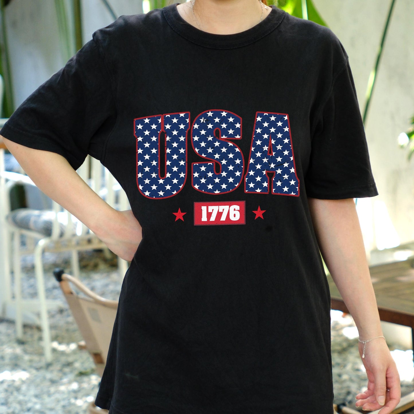 USA 1776 Shirt, American Flag Stars Independence Day Tee, Patriotic Fourth of July T-Shirt, Vintage USA Pride Gift for Men Women