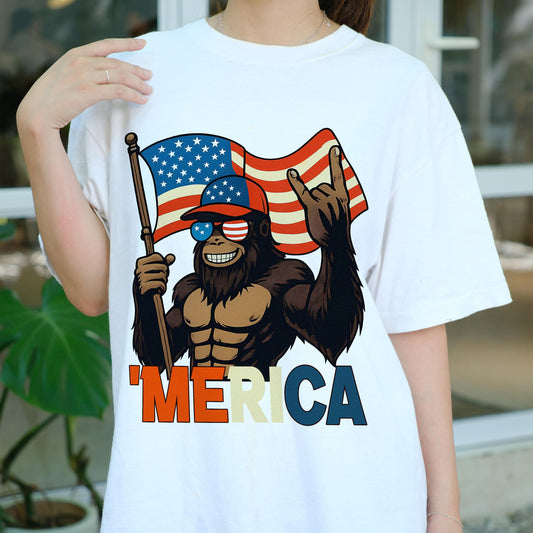 Funny Gorilla USA Shirt, Patriotic July 4th Muscle Ape Tee, 'Merica American Flag T-Shirt, Independence Day Party Shirt for Men Women