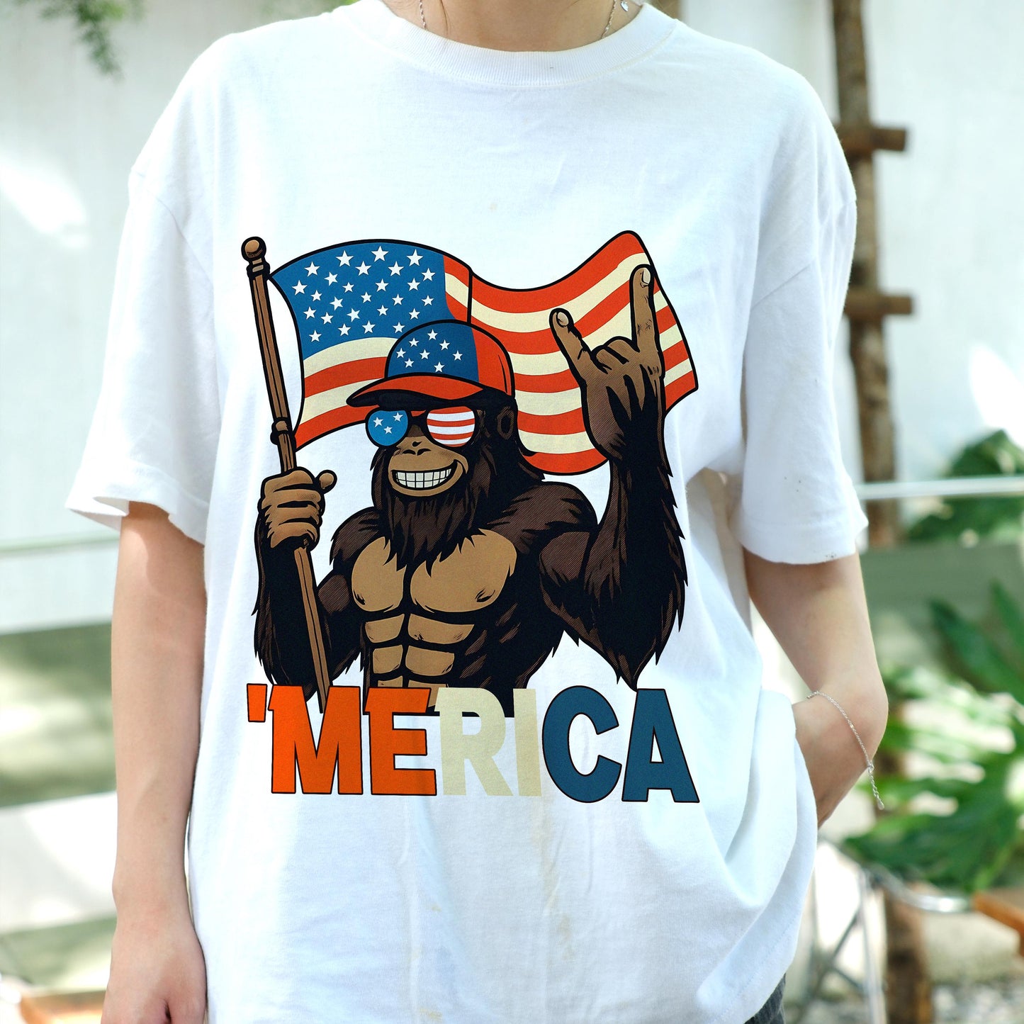 Funny Gorilla USA Shirt, Patriotic July 4th Muscle Ape Tee, 'Merica American Flag T-Shirt, Independence Day Party Shirt for Men Women