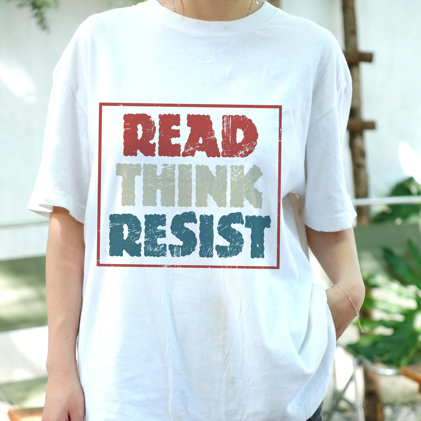 Read Think Resist Shirt, Retro Political Activism Tee, Thought Provoking Protest T-Shirt, Anti-Authoritarian Book Lover Gift