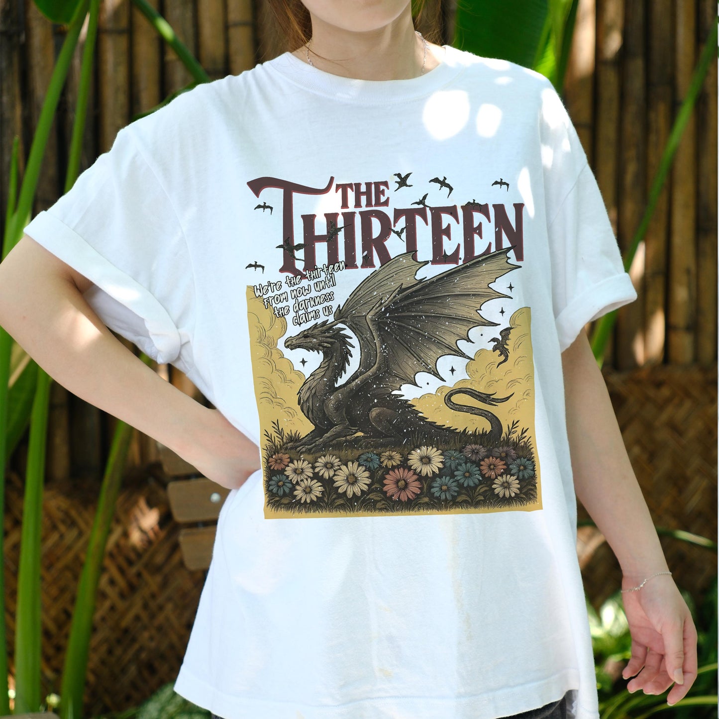 The Thirteen Dragon Shirt, Gothic Fantasy T-Shirt, Dark Medieval Dragon Tee, Floral Mythical Creature Shirt, Vintage Fantasy Graphic Tee