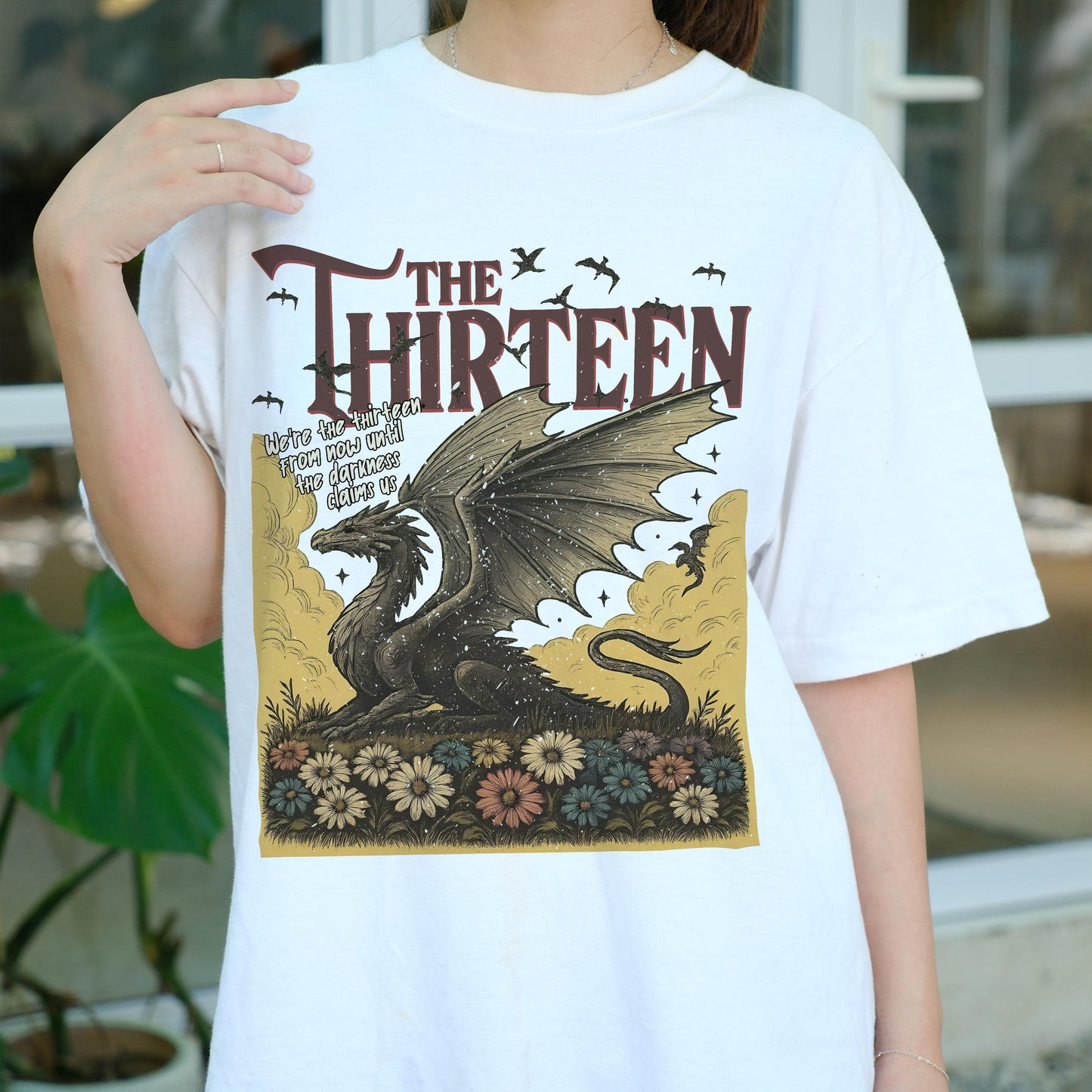 The Thirteen Dragon Shirt, Gothic Fantasy T-Shirt, Dark Medieval Dragon Tee, Floral Mythical Creature Shirt, Vintage Fantasy Graphic Tee