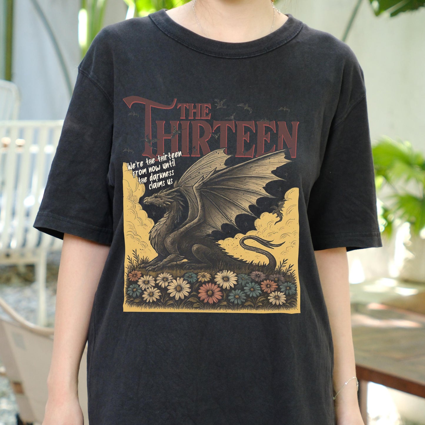 The Thirteen Dragon Shirt, Gothic Fantasy T-Shirt, Dark Medieval Dragon Tee, Floral Mythical Creature Shirt, Vintage Fantasy Graphic Tee