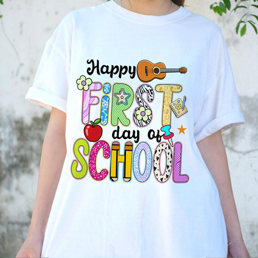 Happy First Day of School Shirt, Back to School T-Shirt for Teachers Kids Students, Cute Colorful School Graphic Tee, First Day Gift