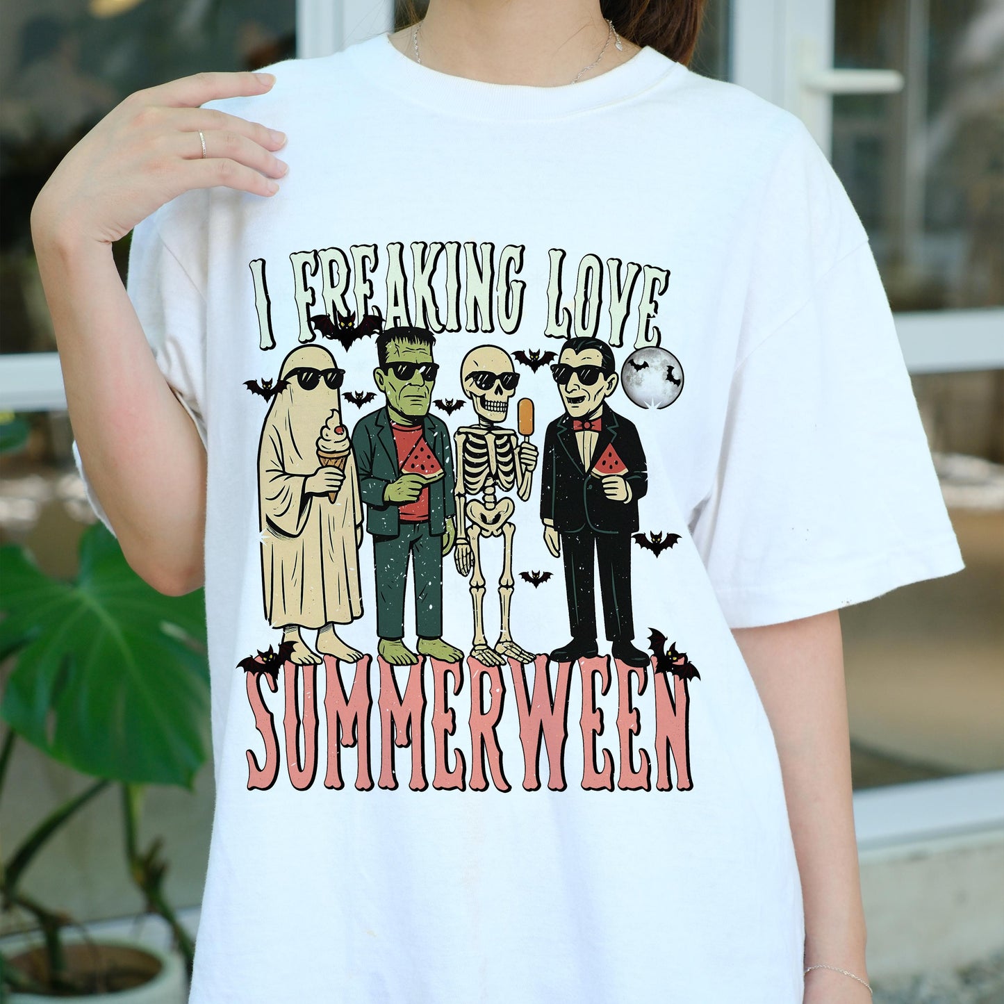 I Freaking Love Summerween Shirt, Funny Halloween Summer Tee, Spooky Monster Beach Shirt, Retro Skeleton Ice Cream T-Shirt, Fallween Vibe
