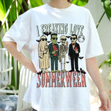 I Freaking Love Summerween Shirt, Funny Halloween Summer Tee, Spooky Monster Beach Shirt, Retro Skeleton Ice Cream T-Shirt, Fallween Vibe