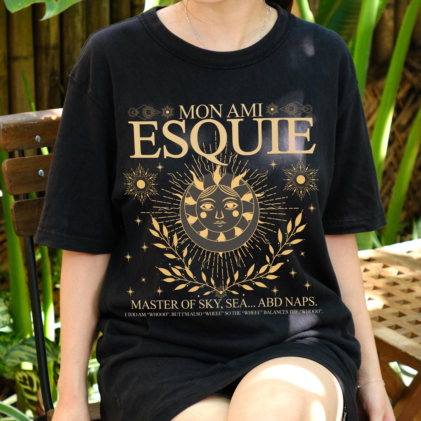 Mon Ami Esquie Shirt, Celestial Funny Sun Face Tee, Mystic Nap Lover Graphic T-Shirt, Retro Starry Boho Shirt, Cosmic Vibes Gift Tee