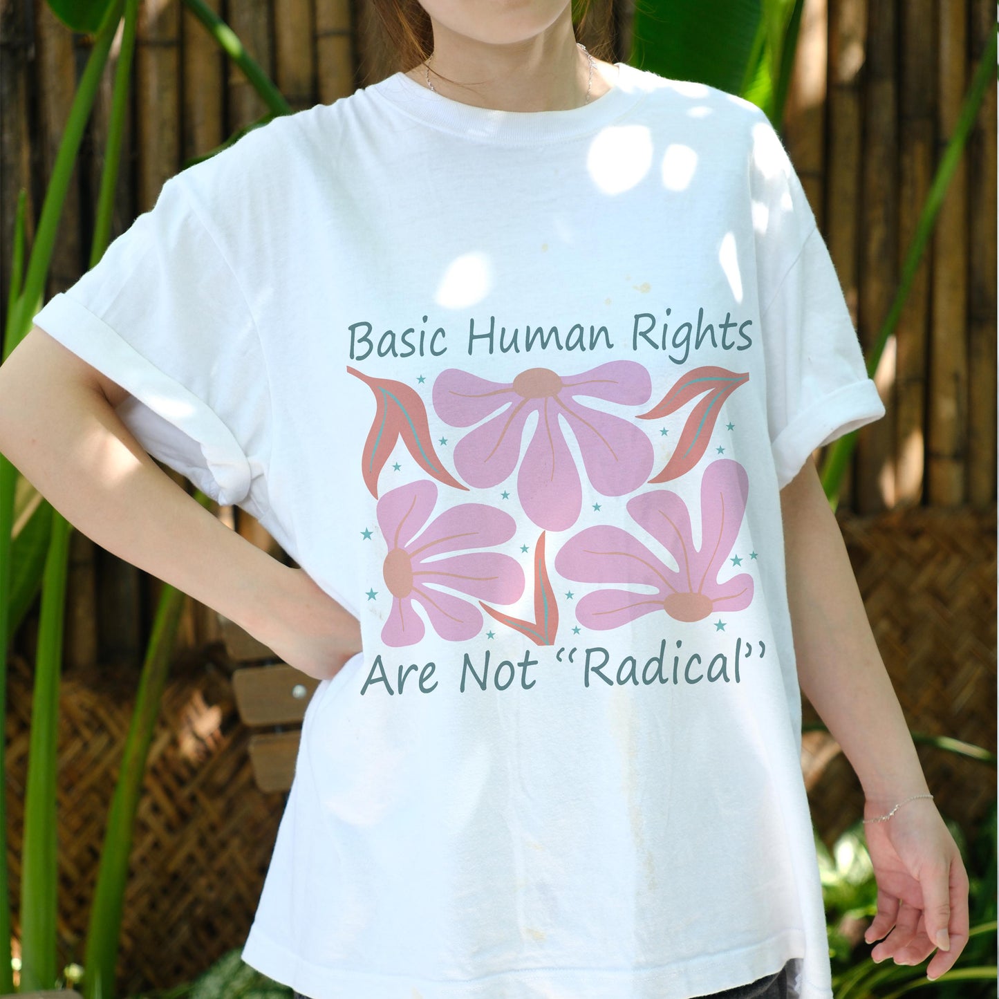 Basic Human Rights Shirt, Feminist Activism Tee, Retro Floral Political T-Shirt, Social Justice Graphic Top, Equality Awareness Gift