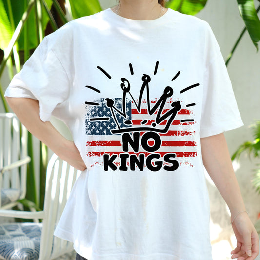 No Kings Shirt, Funny Patriotic USA Tee, American Revolution Graphic T-Shirt, Anti Monarchy Political Top, 4th of July Freedom Shirt