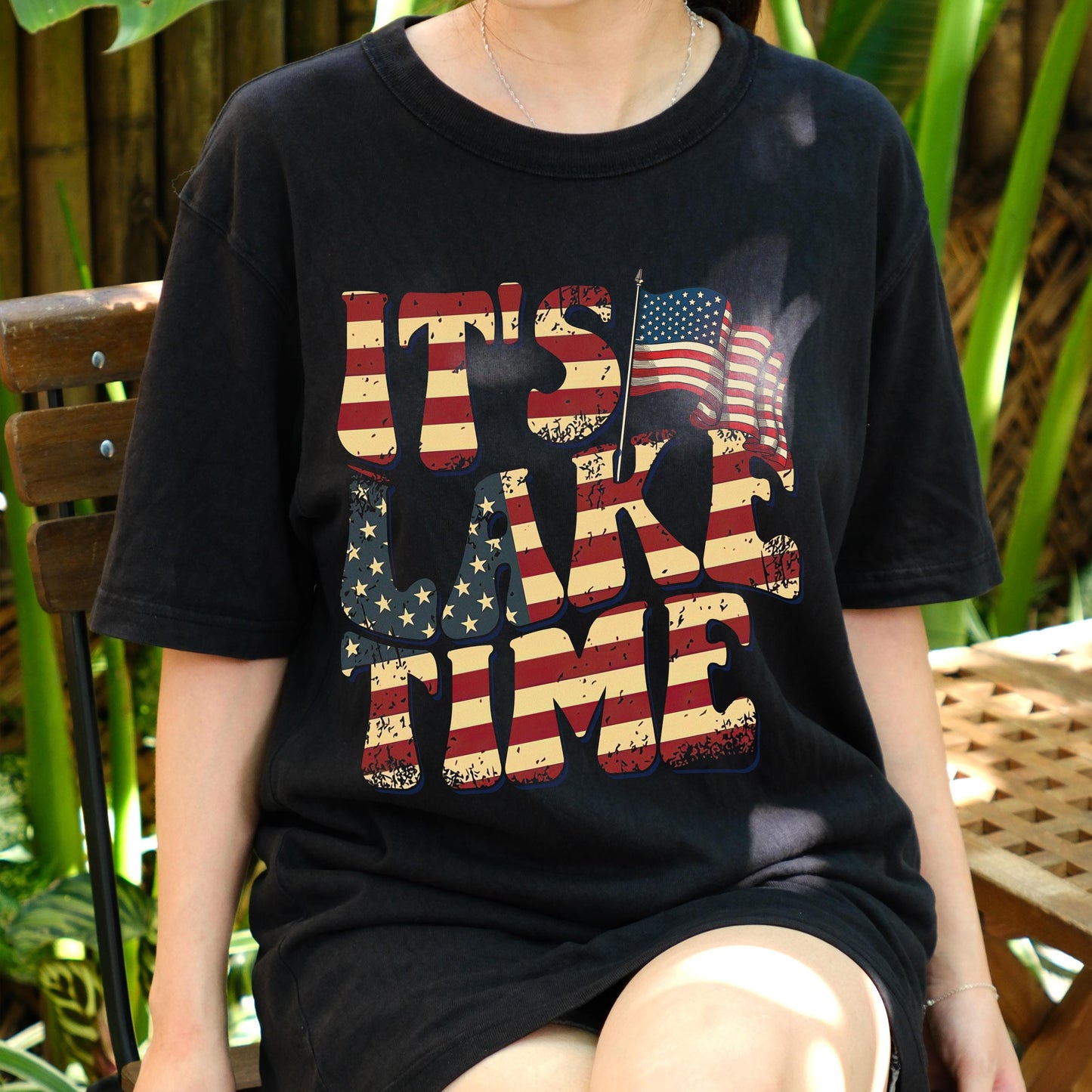 It’s Lake Time Shirt, Patriotic American Flag Lake Tee, Summer Lake Life Graphic T-Shirt, 4th of July Boating Top, Retro USA Vacation Tee