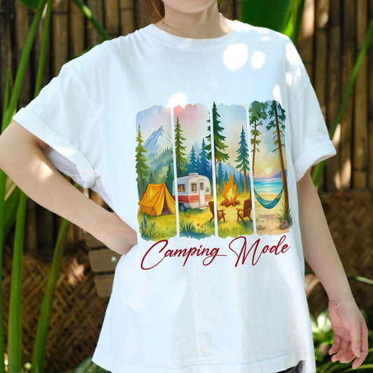 Camping Mode Shirt, Camper T-Shirt, Outdoor Hiking Tee, Nature Lover Top, Adventure Graphic Tee, Summer Camping Gift