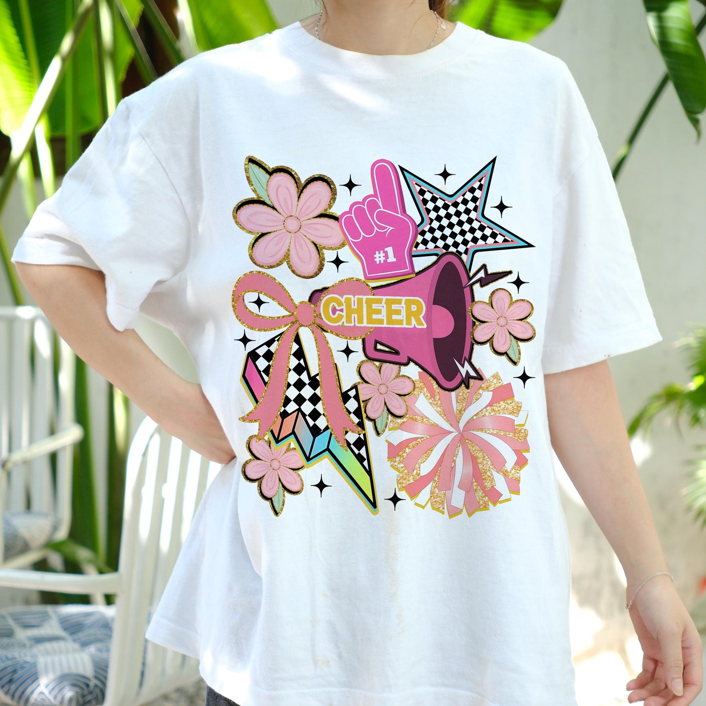 Cheerleader T-Shirt, Retro Cheer Squad Shirt, Pink Pom Pom Tee, Cute Spirit Wear, Cheer Mom Gift, Cheerleading Graphic Top
