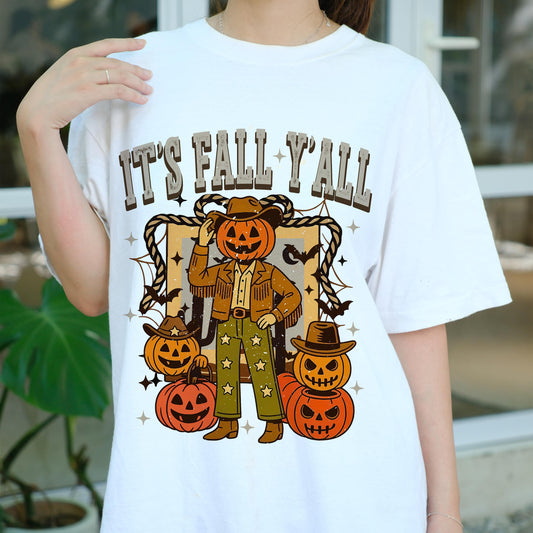 It’s Fall Y’all Shirt, Pumpkin Cowboy Tee, Retro Fall Halloween T-Shirt, Western Autumn Graphic Top, Fall Season Gift, Cute Fall Tee