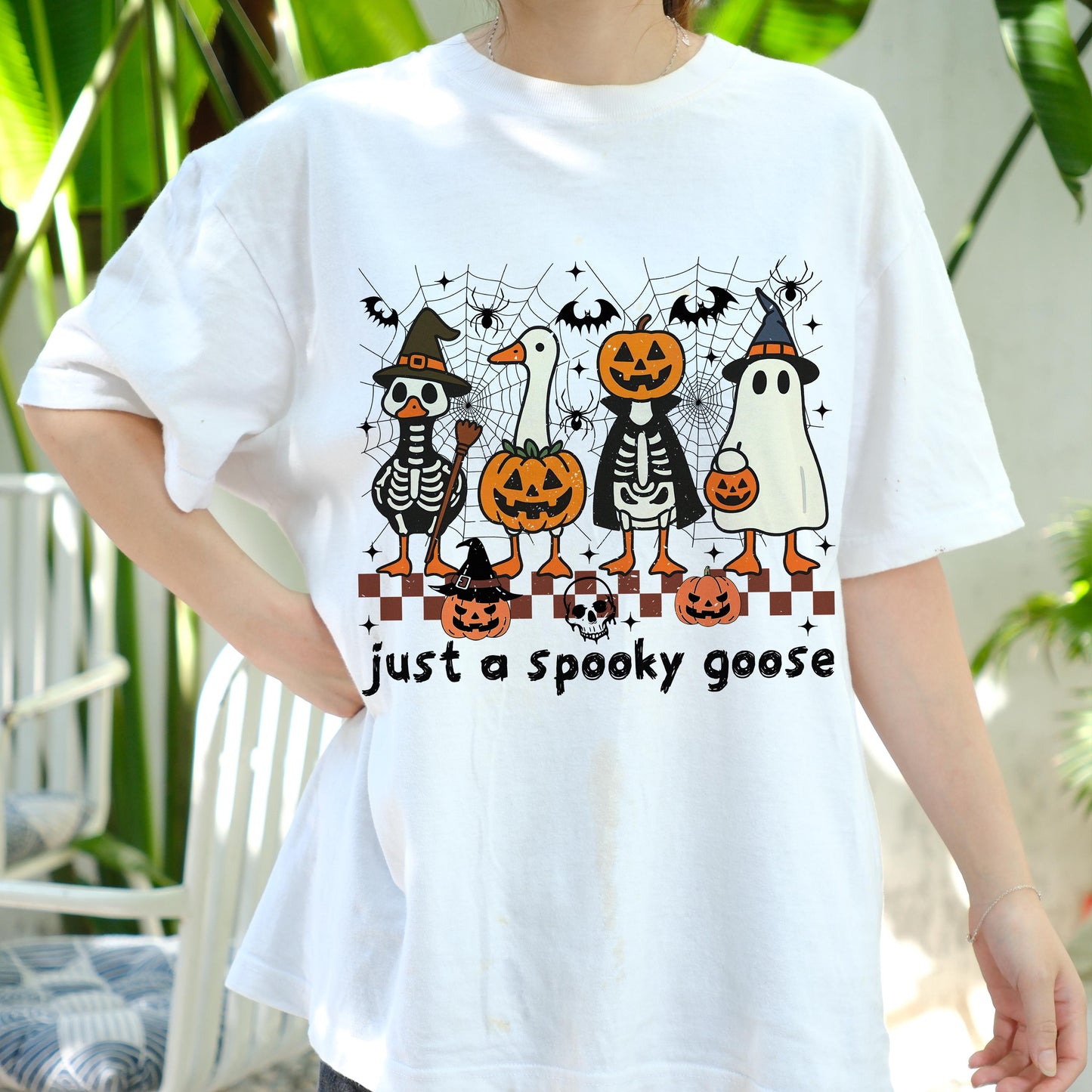 Spooky Goose Halloween Shirt, Funny Goose Costume Tee, Cute Goose Skeleton Pumpkin T-Shirt, Fall Ghost Goose Top, Goose Lover Gift